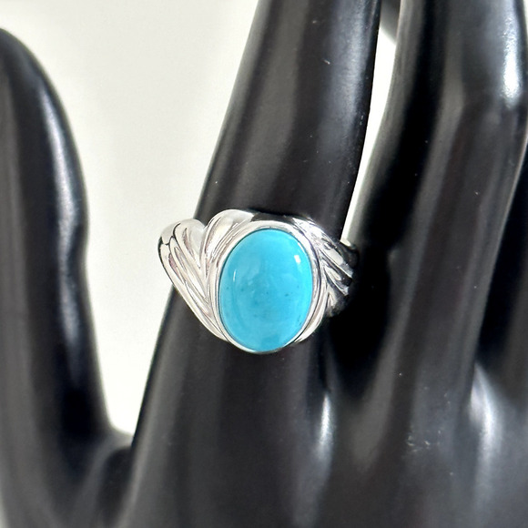925 Sterling Silver JS Designer Large Oval Turquoise Band Ring Size 10 - Picture 12 of 13